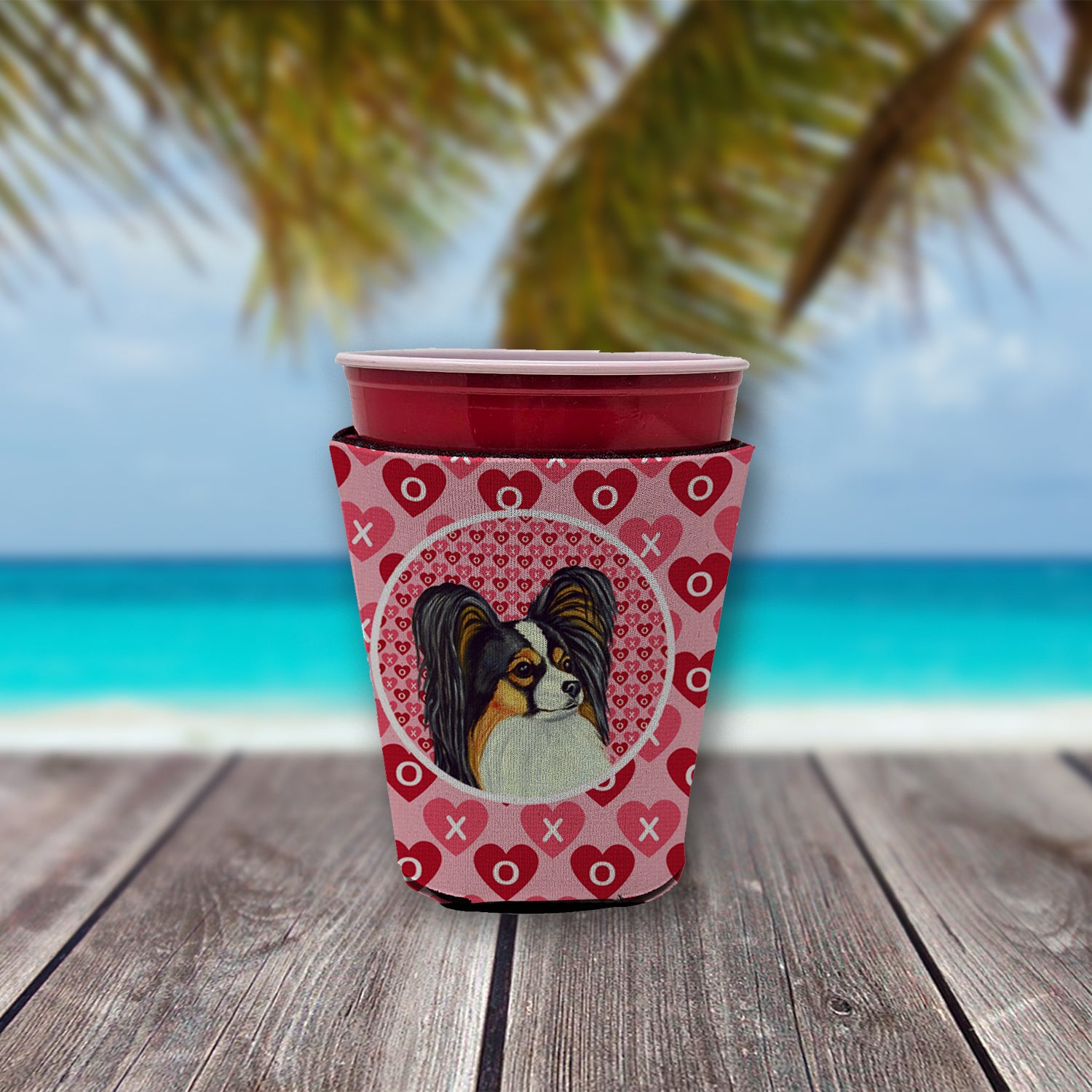 Papillon Valentine's Love and Hearts Red Cup Beverage Insulator Hugger