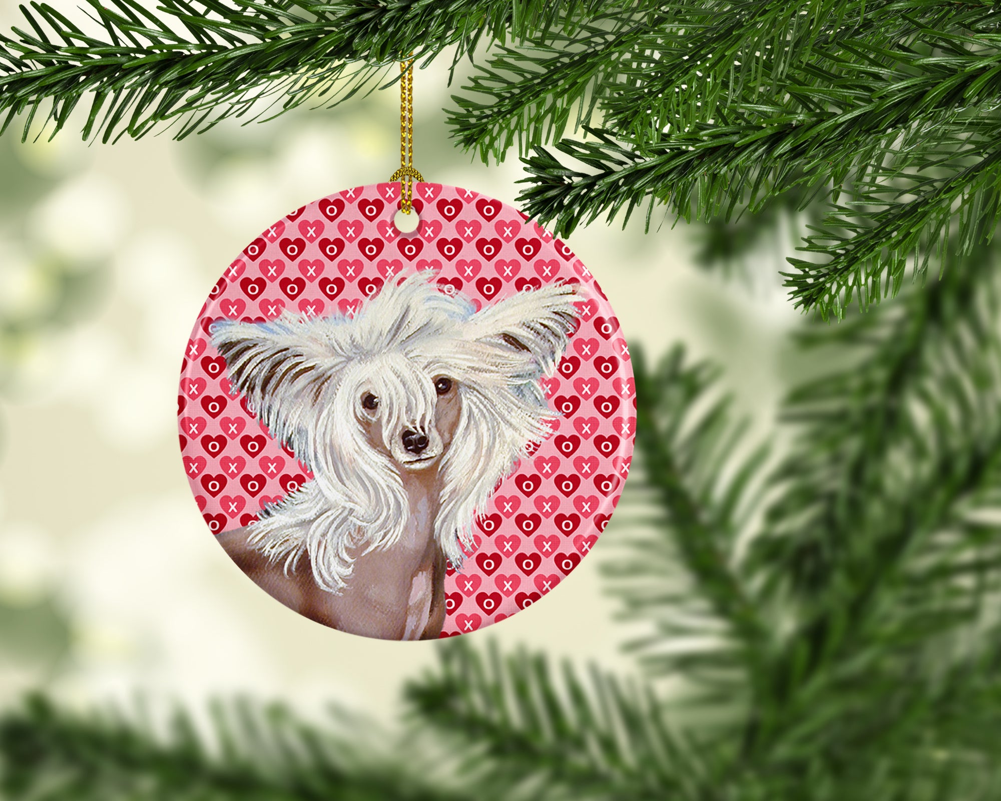 Chinese Crested Valentine's Love and Hearts Ceramic Ornament - the-store.com