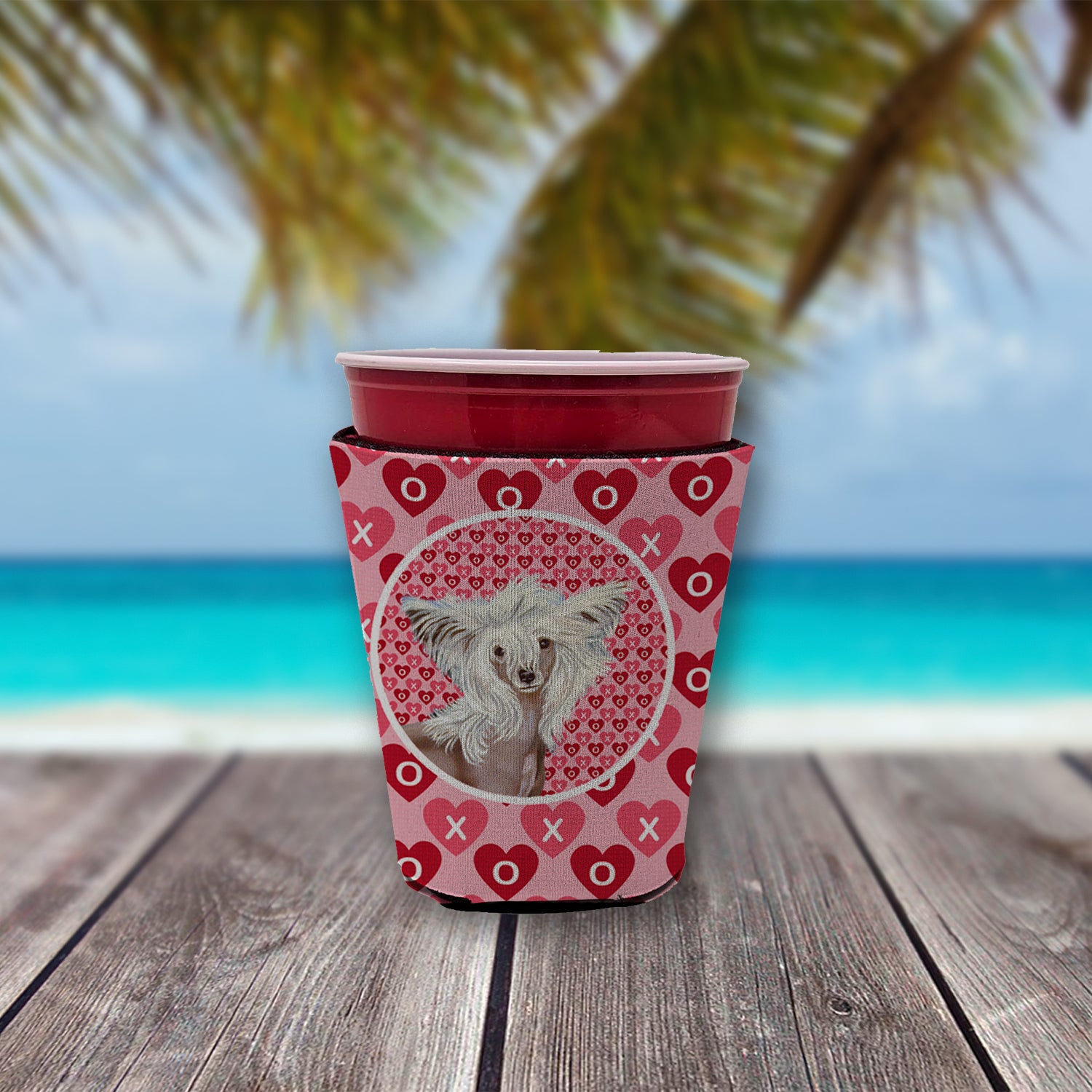 Chinese Crested Valentine's Love and Hearts Red Cup Beverage Insulator Hugger