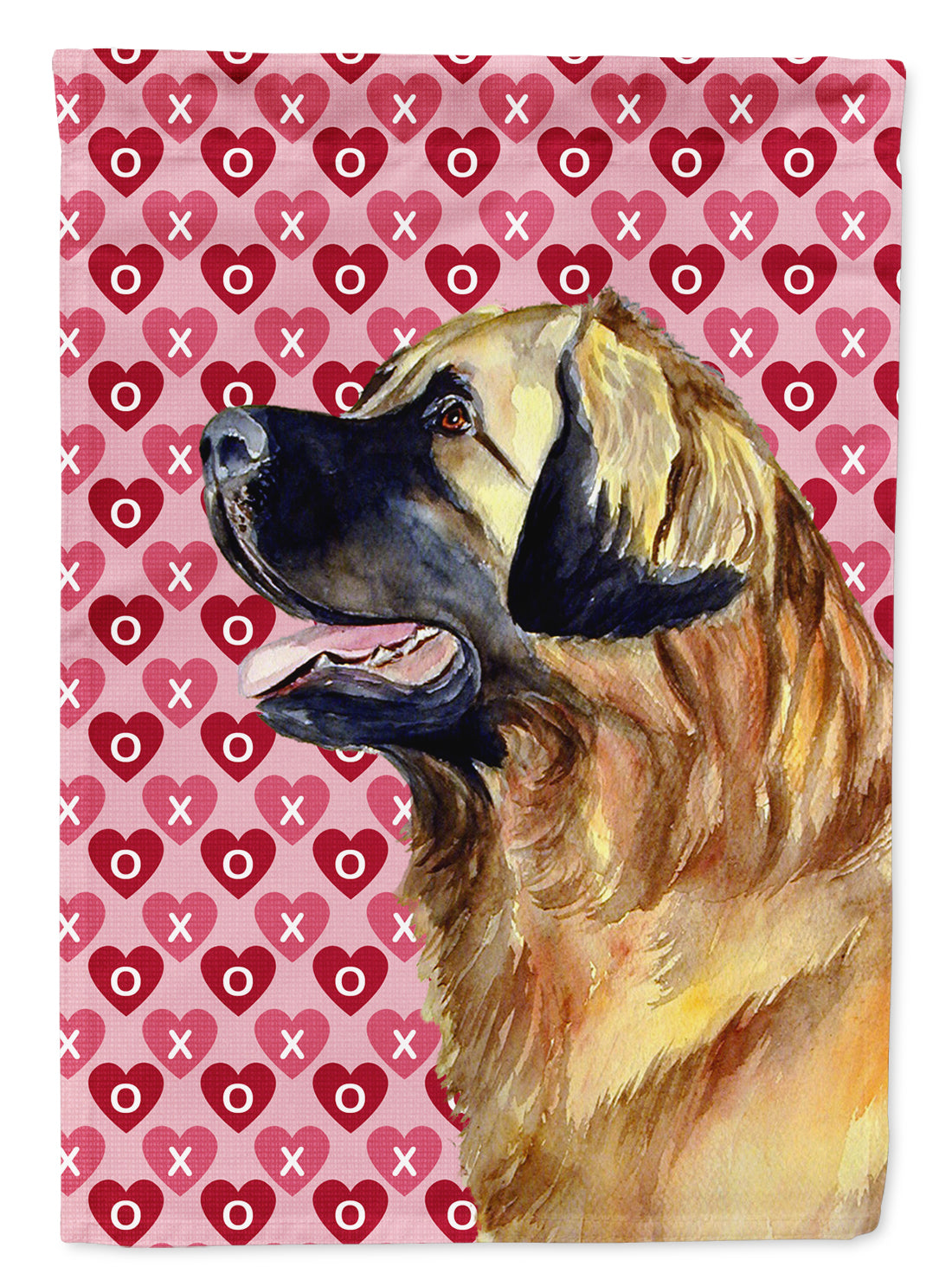 Leonberger Hearts Love and Valentine's Day Portrait Flag Garden Size.