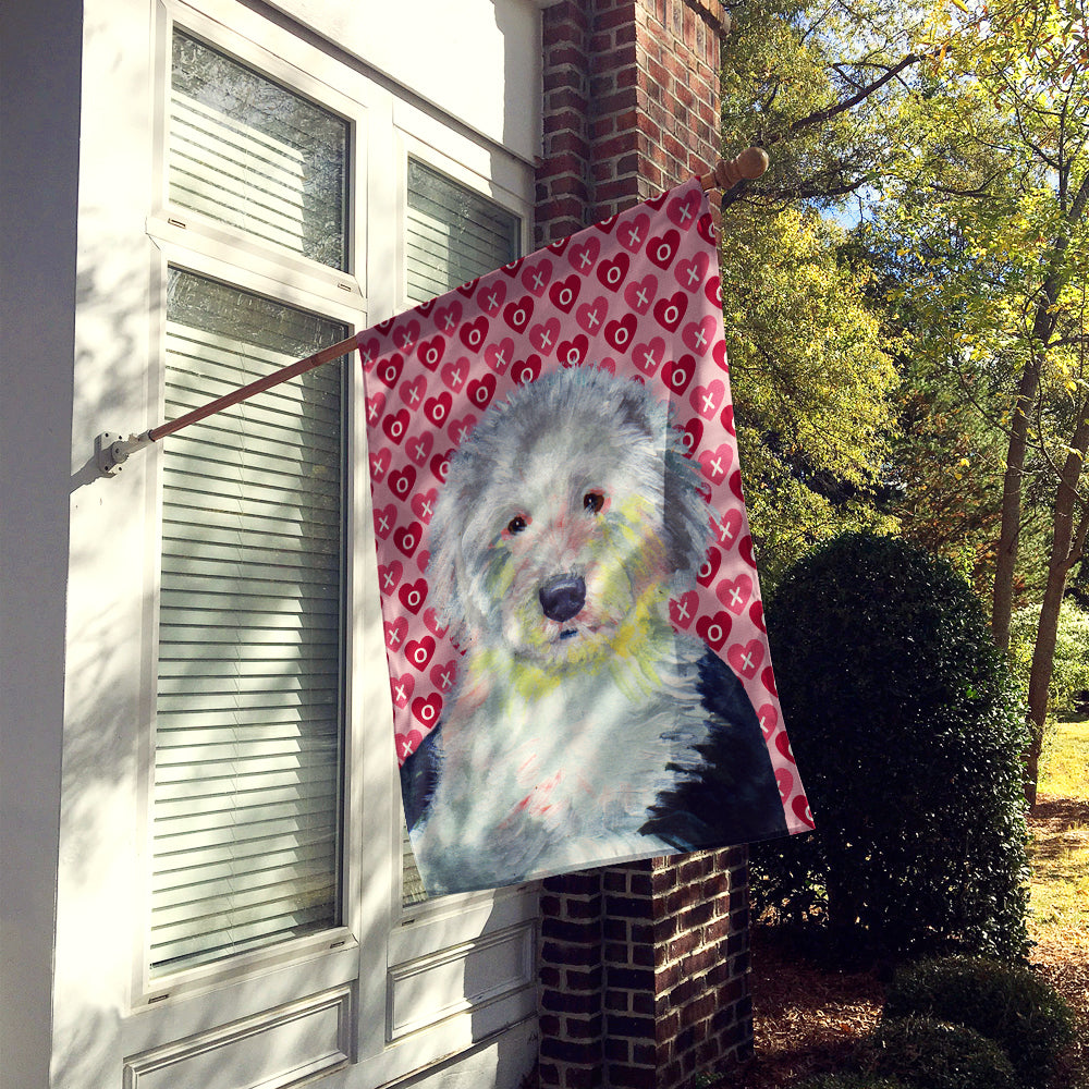 Old English Sheepdog Hearts Love and Valentine's Day  Flag Canvas House Size