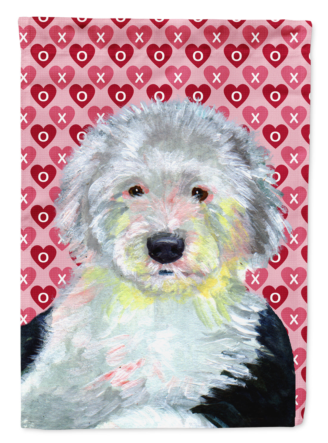 Old English Sheepdog Hearts Love and Valentine's Day  Flag Canvas House Size