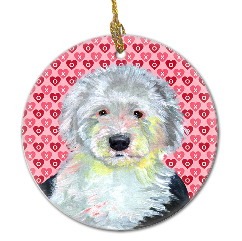 Old English Sheepdog Valentine's Love and Hearts Ceramic Ornament - the-store.com