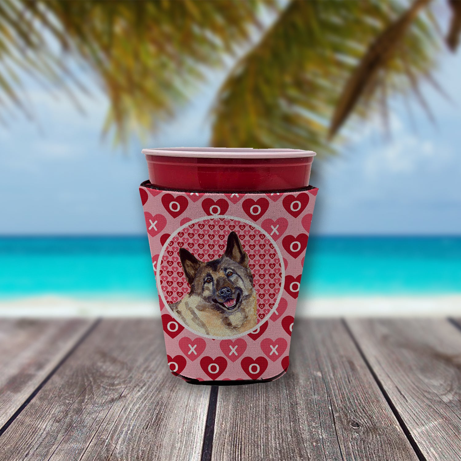Norwegian Elkhound Valentine's Love and Hearts Red Cup Beverage Insulator Hugger