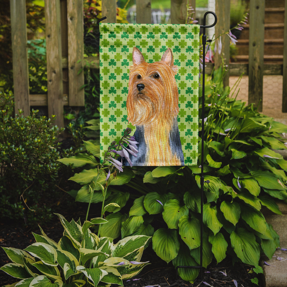 Silky Terrier St. Patrick's Day Shamrock Portrait Flag Garden Size.
