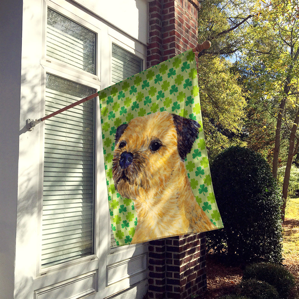 Border Terrier St. Patrick's Day Shamrock Portrait Flag Canvas House Size