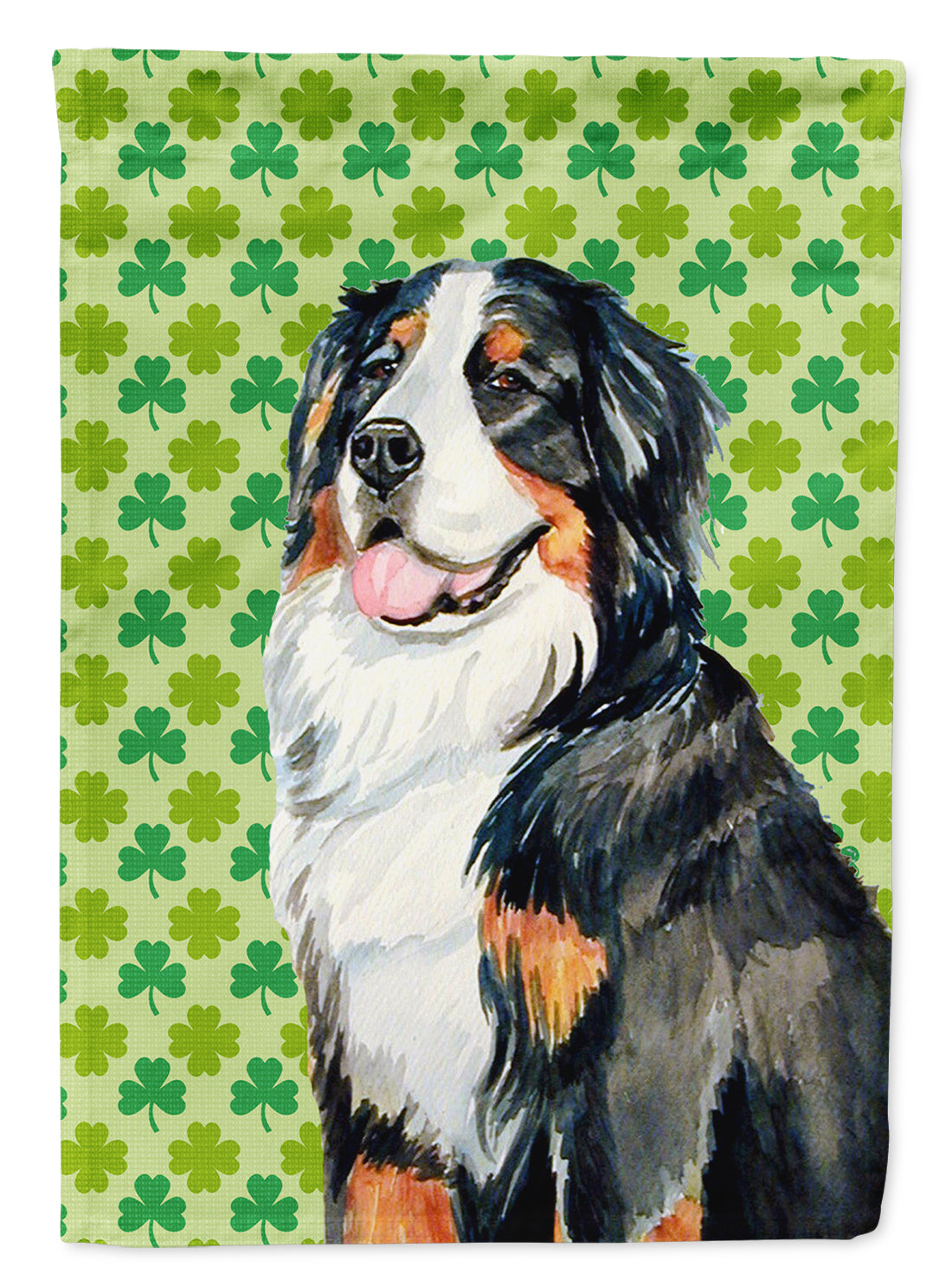Bernese Mountain Dog St. Patrick's Day Shamrock Portrait Flag Garden Size.