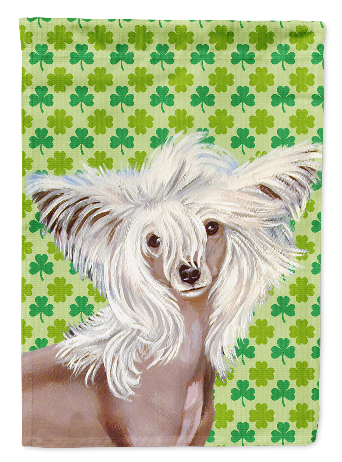 Chinese Crested St. Patrick's Day Shamrock Portrait Flag Canvas House Size
