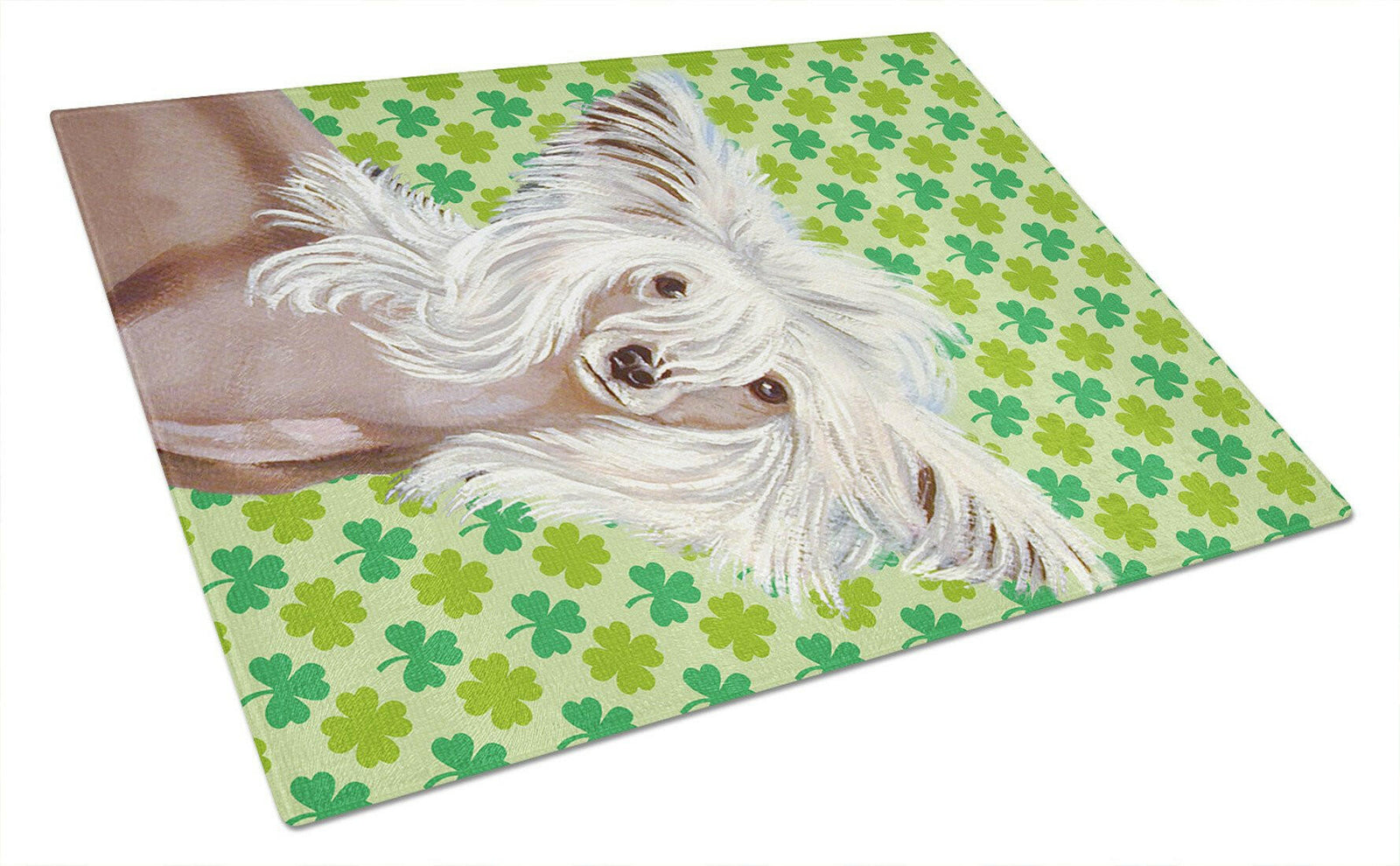 Chinese Crested St. Patrick's Day Shamrock Portrait Glass Cutting Board Large by Caroline's Treasures