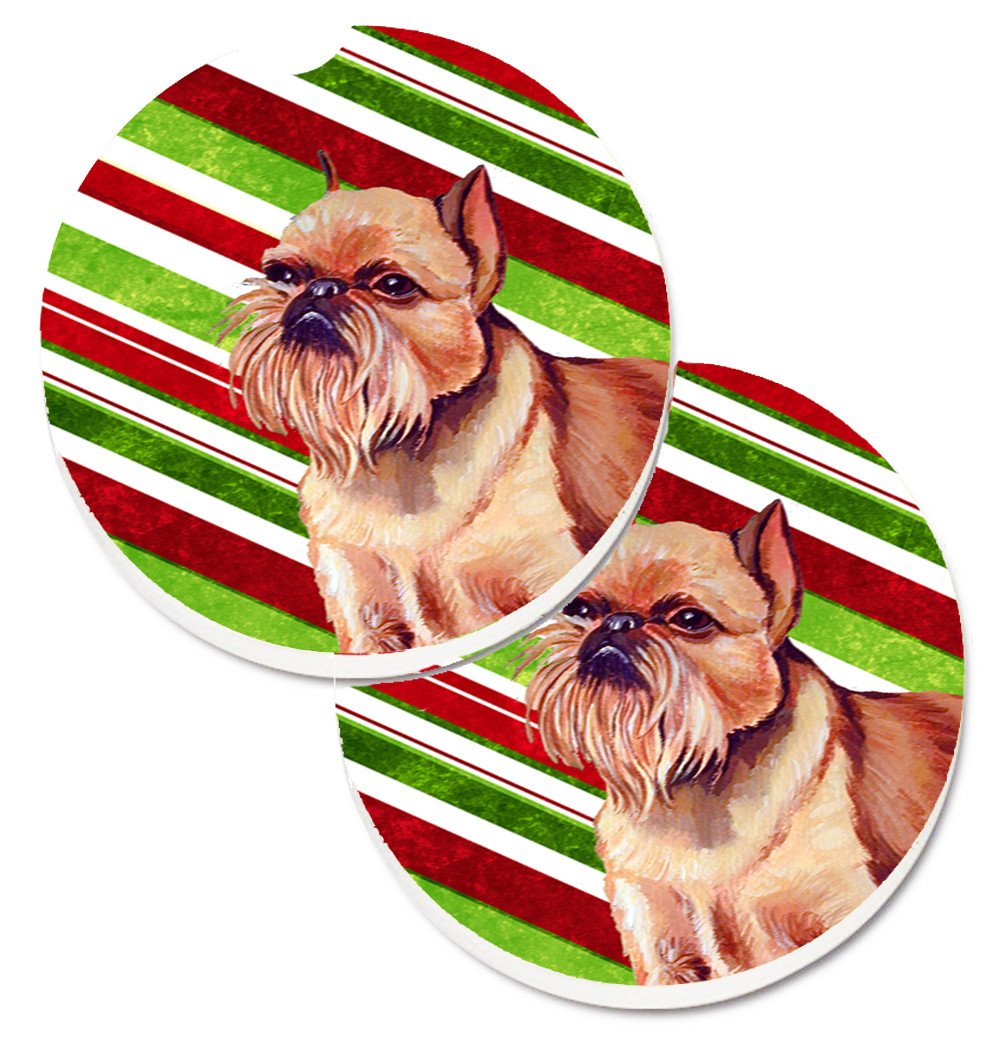 Brussels Griffon Candy Cane Holiday Christmas Set of 2 Cup Holder Car Coasters LH9224CARC by Caroline's Treasures