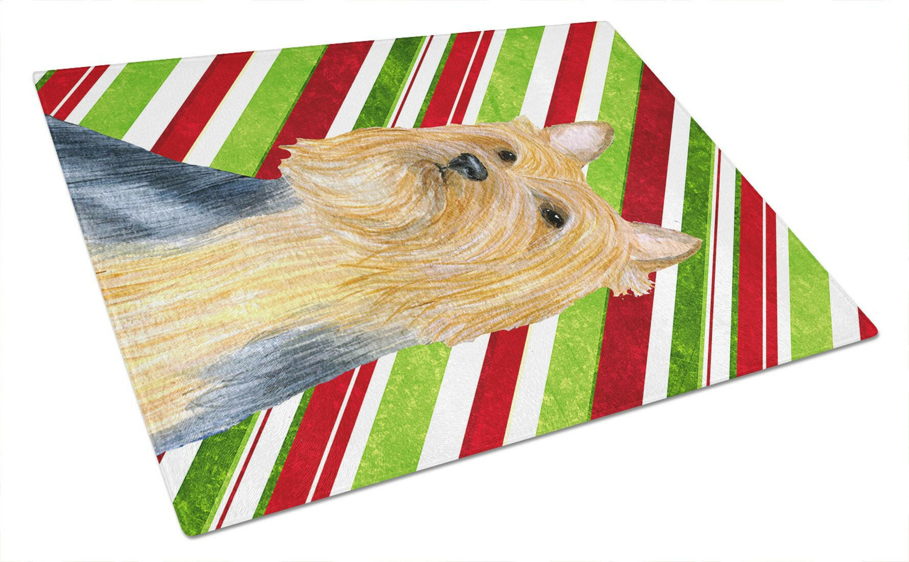 Silky Terrier Candy Cane Holiday Christmas Glass Cutting Board Large by Caroline's Treasures