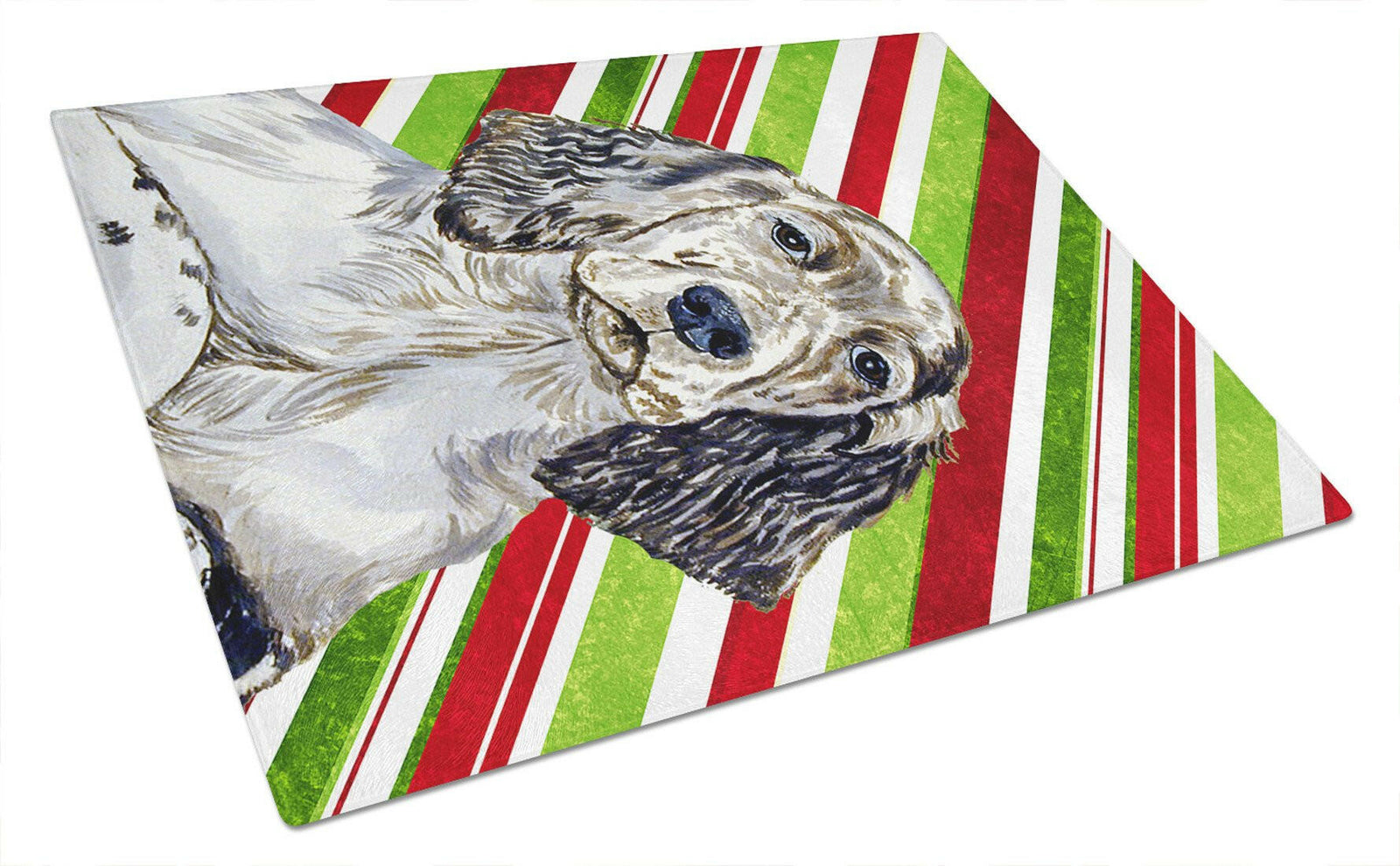 English Setter Candy Cane Holiday Christmas Glass Cutting Board Large by Caroline's Treasures