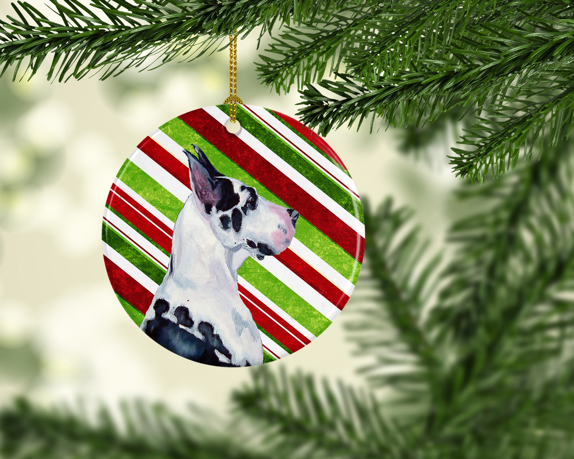 Great Dane Candy Cane Holiday Christmas Ceramic Ornament LH9236 - the-store.com