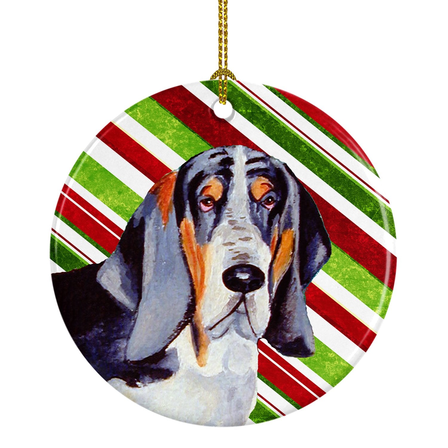 Basset Hound Candy Cane Holiday Christmas Ceramic Ornament LH9237 by Caroline's Treasures