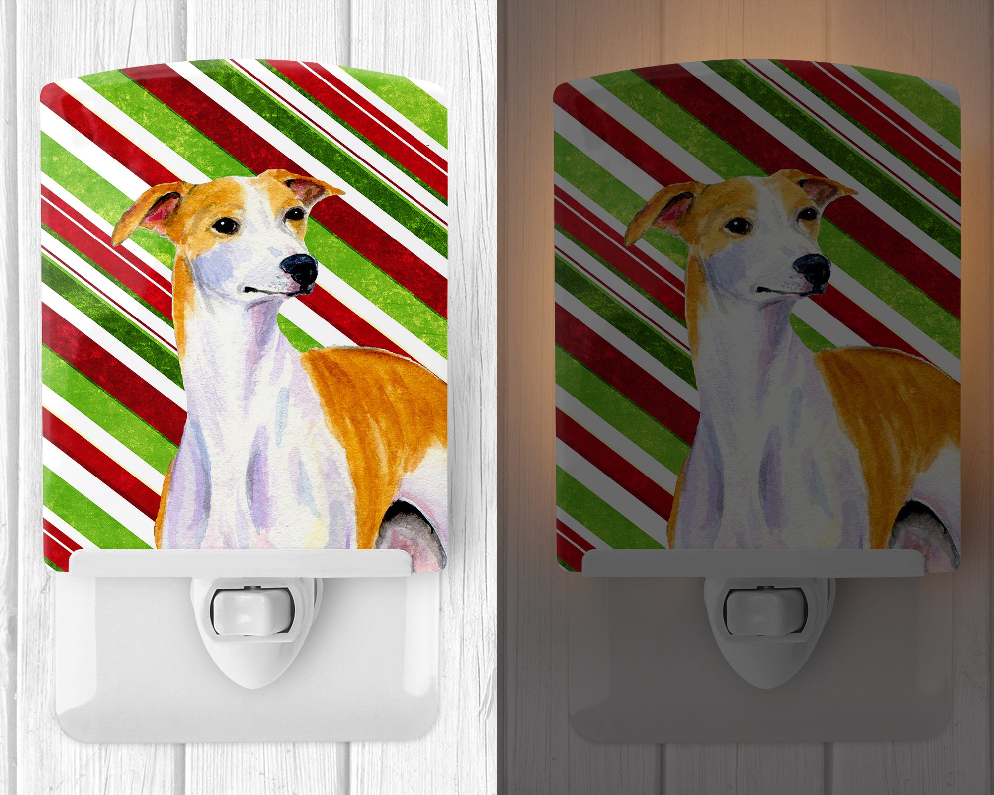 Whippet Candy Cane Holiday Christmas Ceramic Night Light LH9238CNL - the-store.com