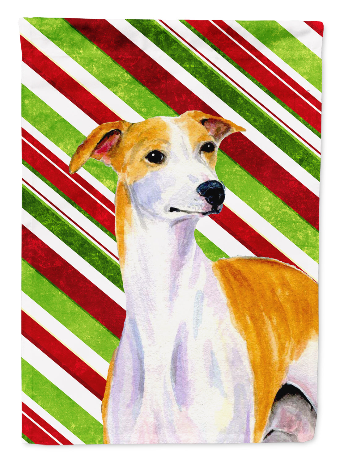Whippet Candy Cane Holiday Christmas  Flag Garden Size.