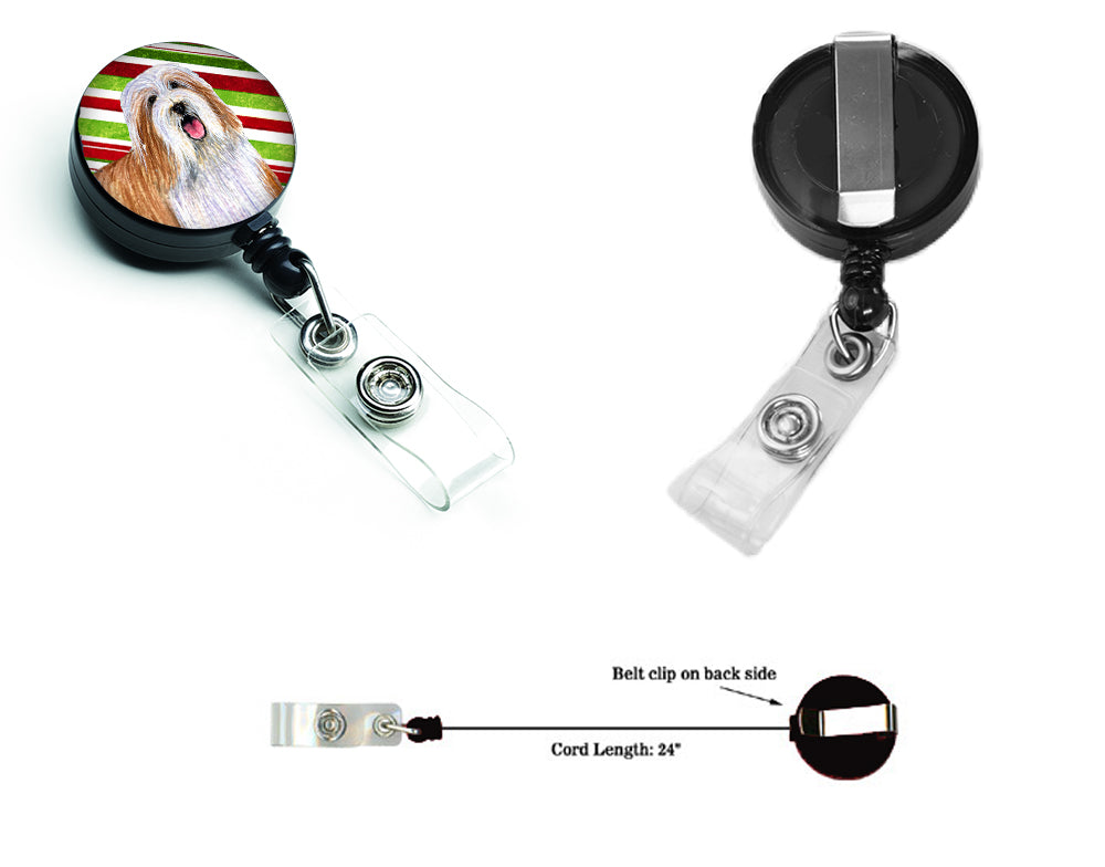 Bearded Collie Candy Cane Holiday Christmas Retractable Badge Reel LH9240BR