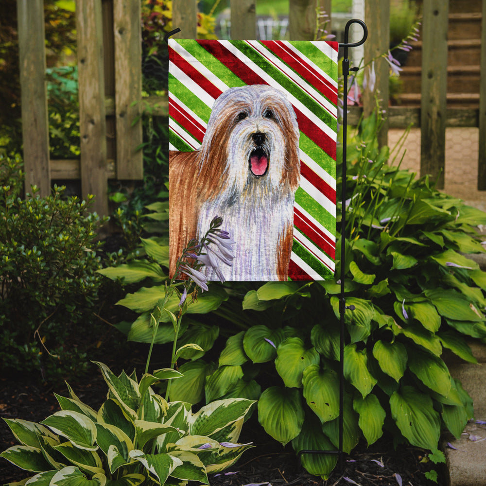 Bearded Collie Candy Cane Holiday Christmas  Flag Garden Size.