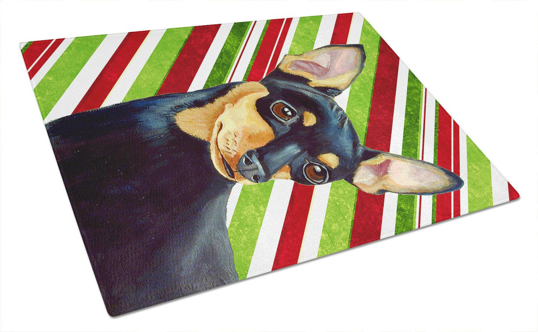 Min Pin Candy Cane Holiday Christmas Glass Cutting Board Large by Caroline's Treasures