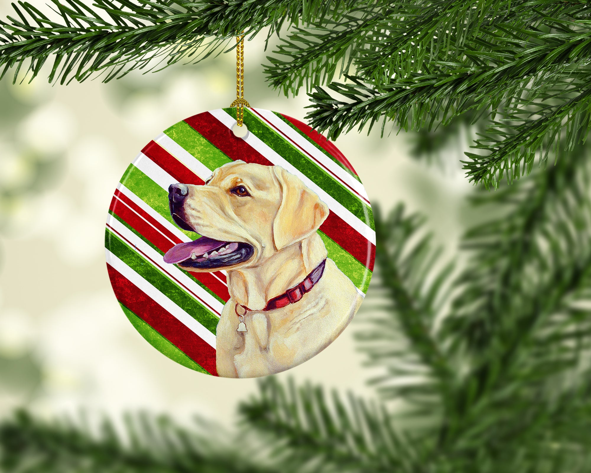 Labrador Candy Cane Holiday Christmas Ceramic Ornament LH9248 - the-store.com