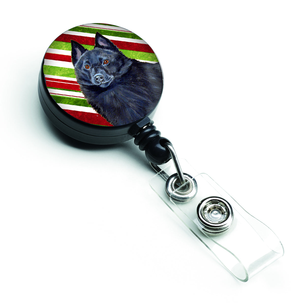 Schipperke Candy Cane Holiday Christmas Retractable Badge Reel LH9249BR
