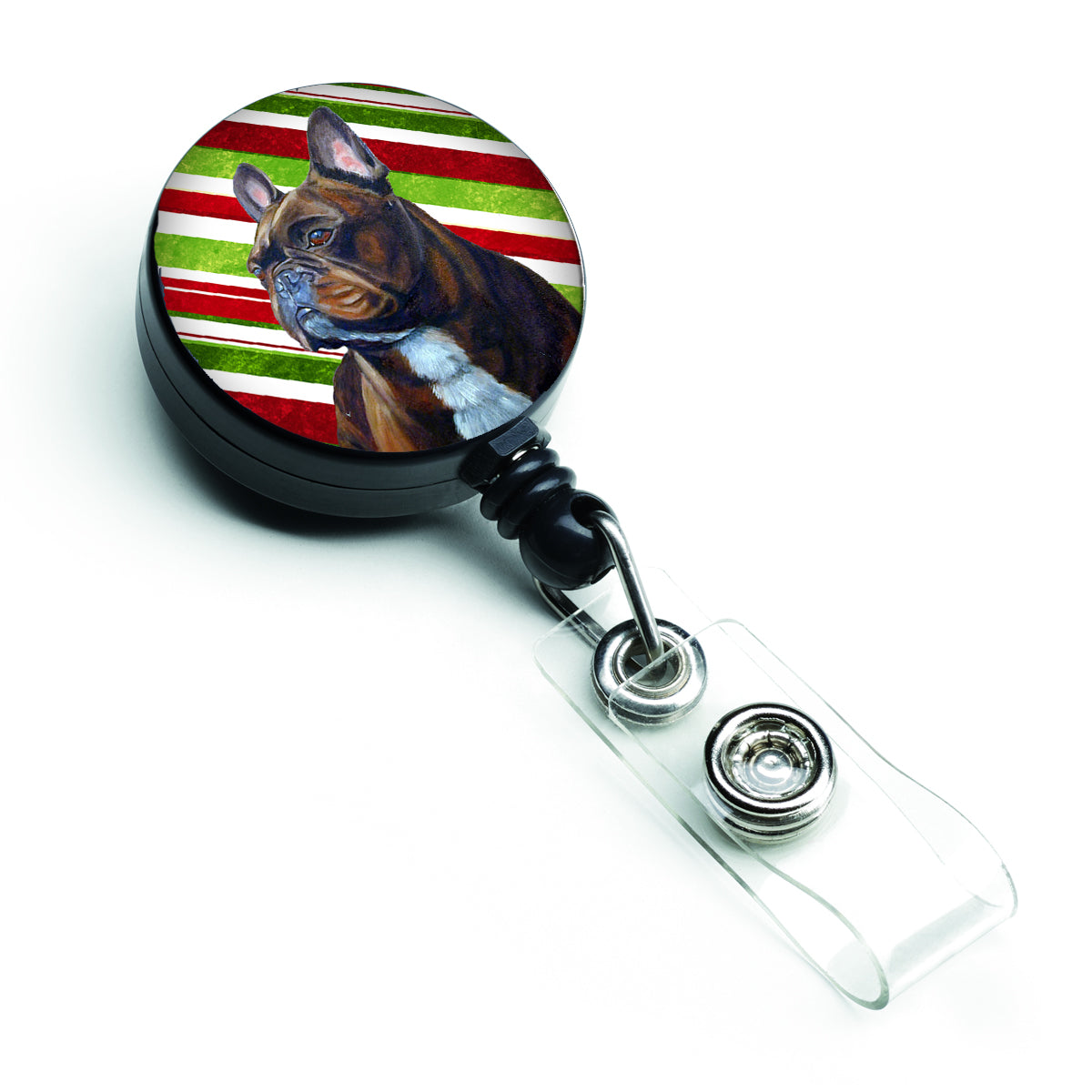French Bulldog Candy Cane Holiday Christmas Retractable Badge Reel LH9250BR