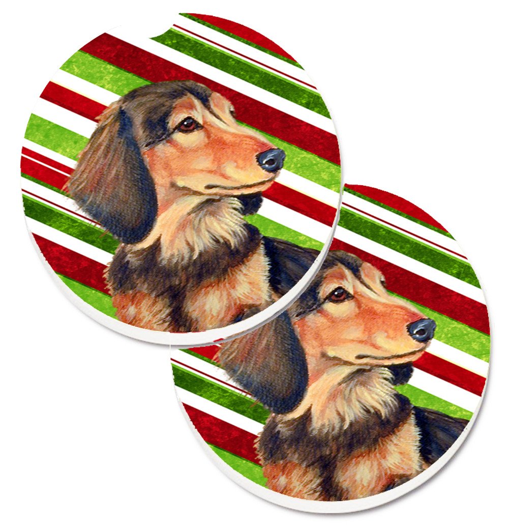 Dachshund Candy Cane Holiday Christmas Set of 2 Cup Holder Car Coasters LH9256CARC by Caroline's Treasures