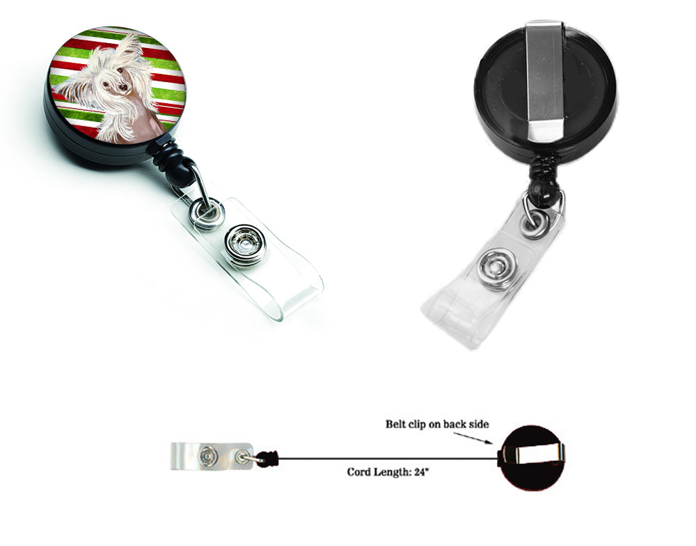 Chinese Crested Candy Cane Holiday Christmas Retractable Badge Reel LH9257BR