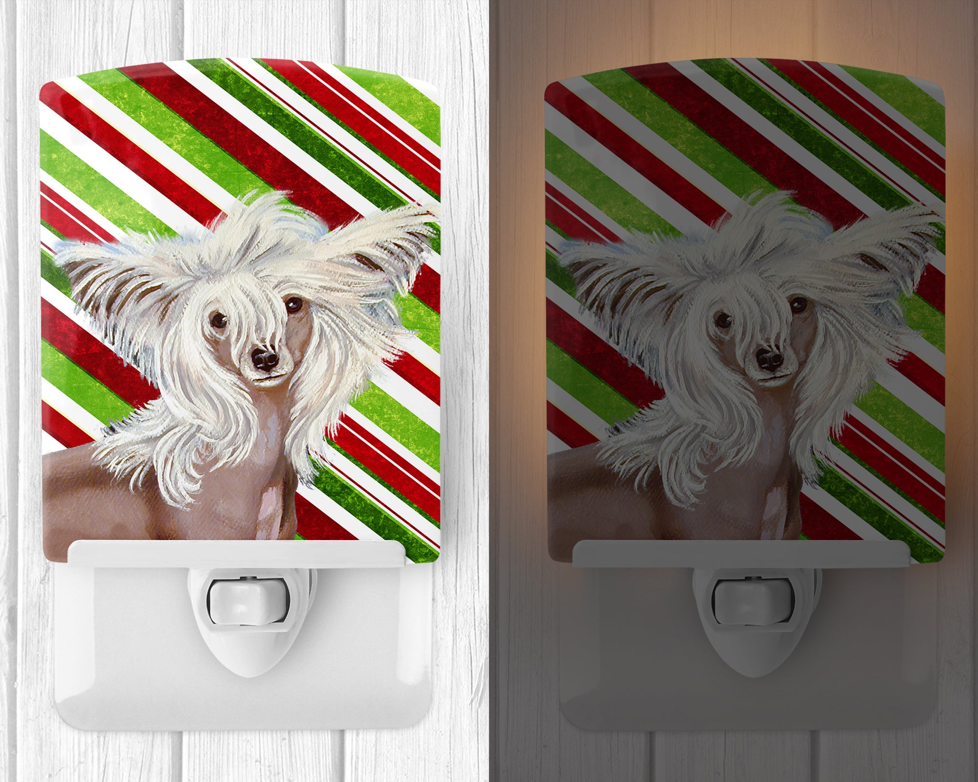 Chinese Crested Candy Cane Holiday Christmas Ceramic Night Light LH9257CNL - the-store.com