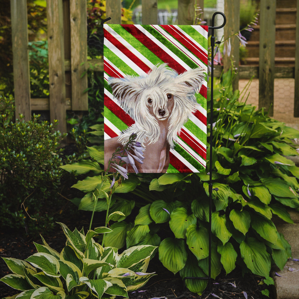 Chinese Crested Candy Cane Holiday Christmas  Flag Garden Size.