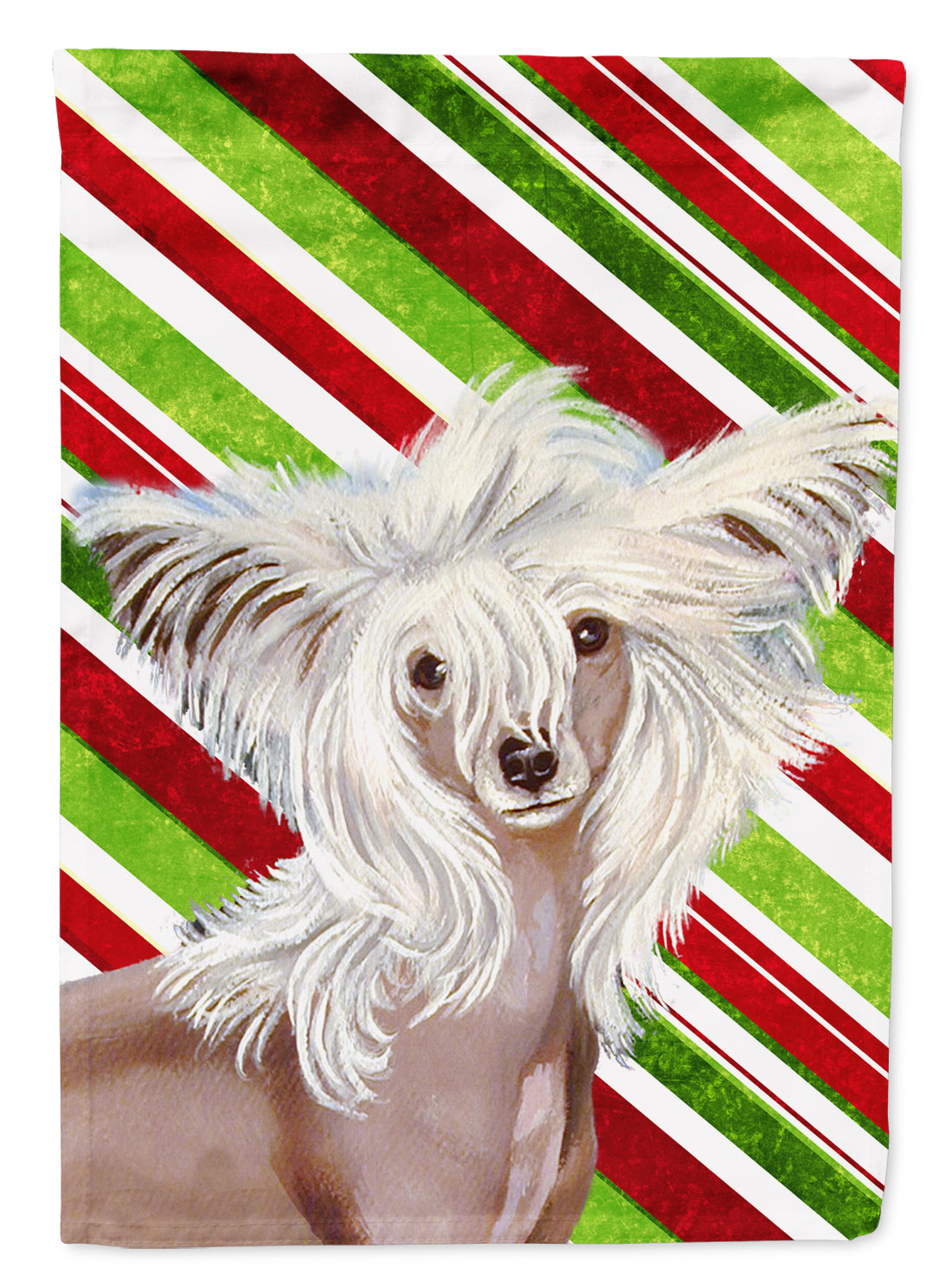 Chinese Crested Candy Cane Holiday Christmas  Flag Garden Size.