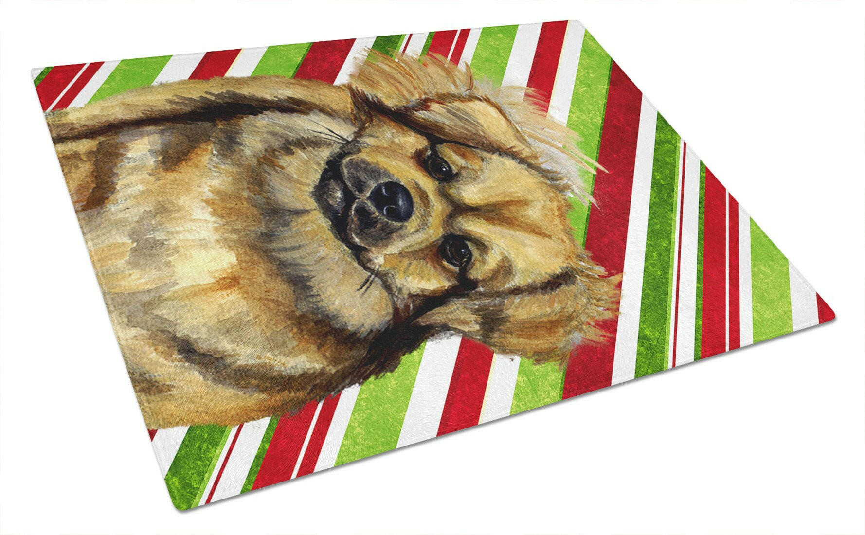 Tibetan Spaniel Candy Cane Holiday Christmas Glass Cutting Board Large by Caroline's Treasures