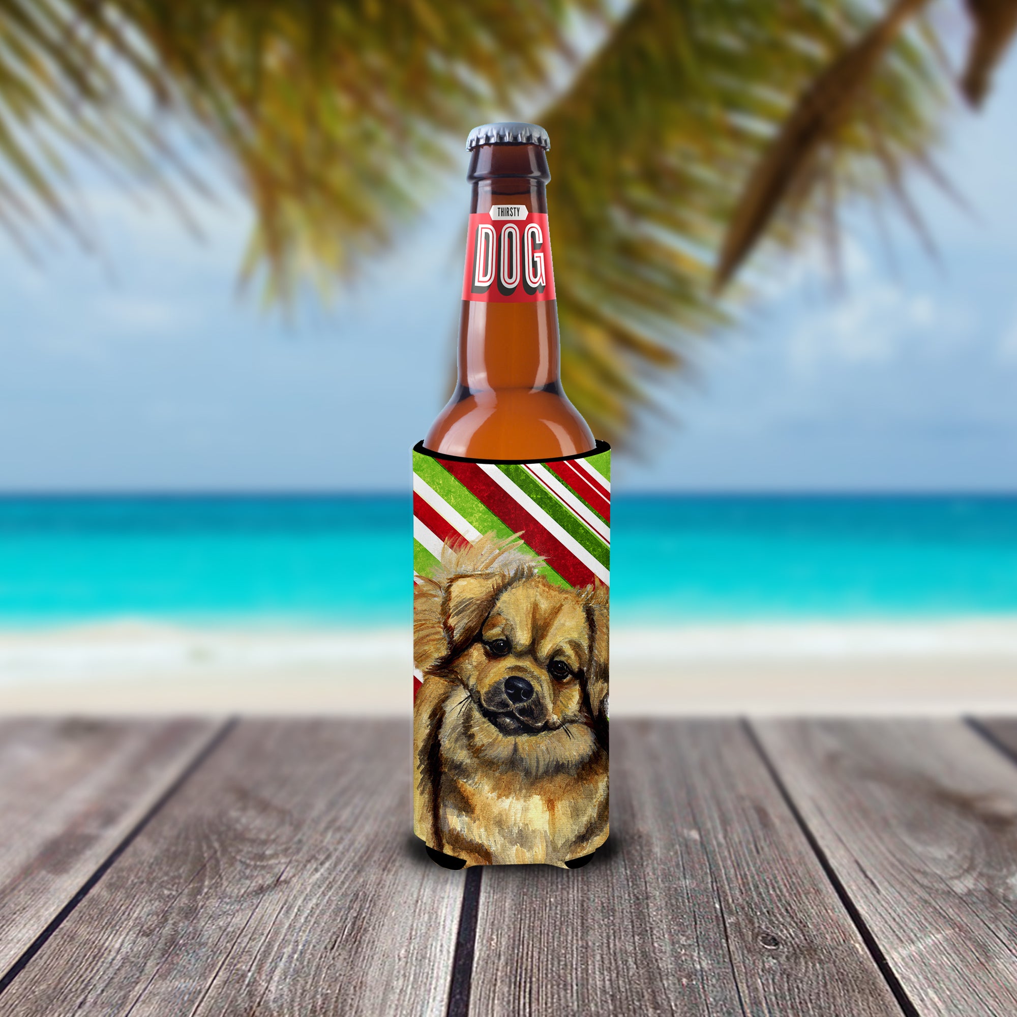 Tibetan Spaniel Candy Cane Holiday Christmas Ultra Beverage Insulators for slim cans LH9259MUK