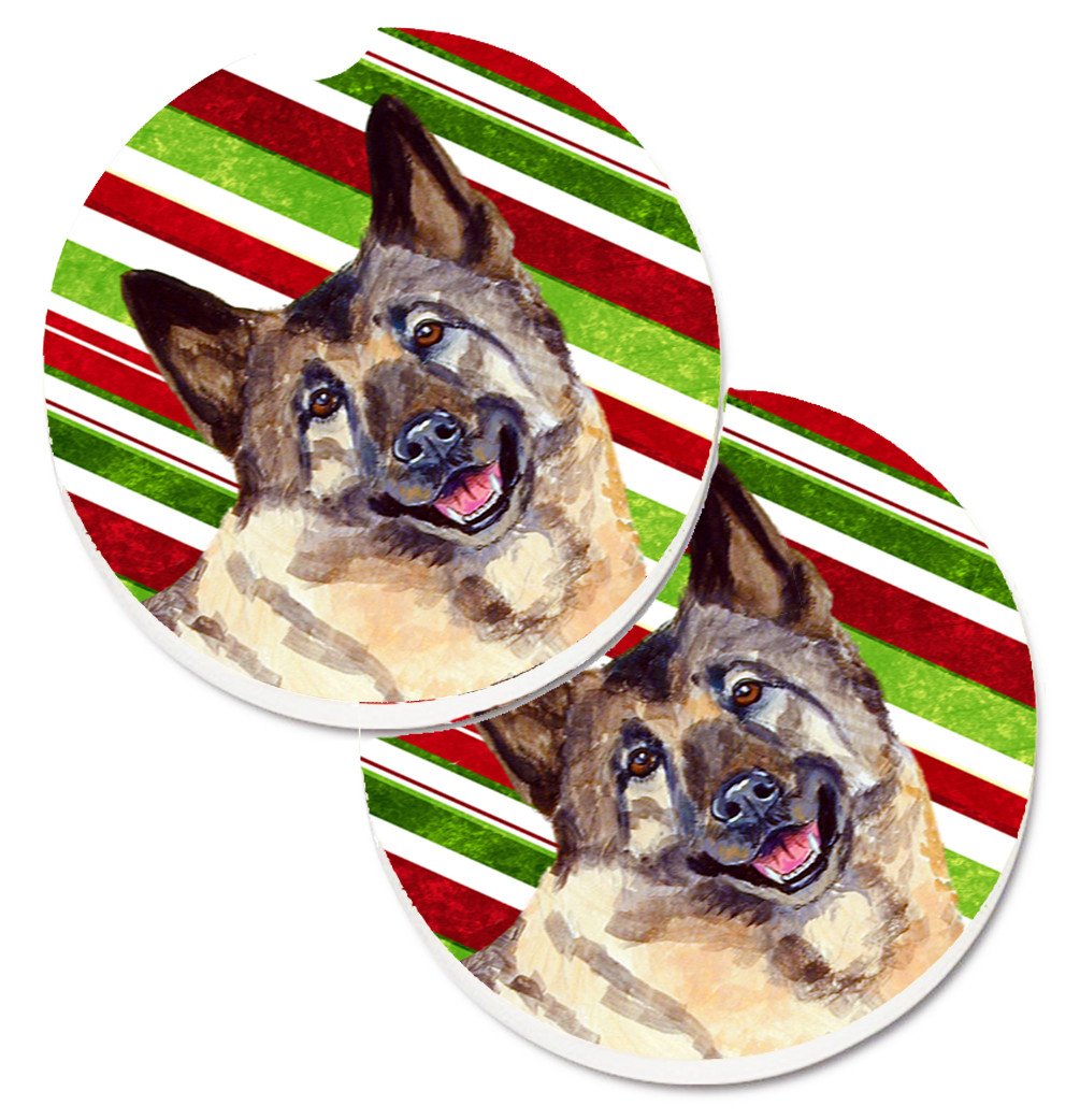 Norwegian Elkhound Candy Cane Holiday Christmas Set of 2 Cup Holder Car Coasters LH9263CARC by Caroline&#39;s Treasures