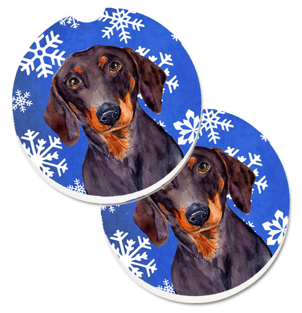Dachshund Winter Snowflakes Holiday Set of 2 Cup Holder Car Coasters LH9268CARC by Caroline&#39;s Treasures