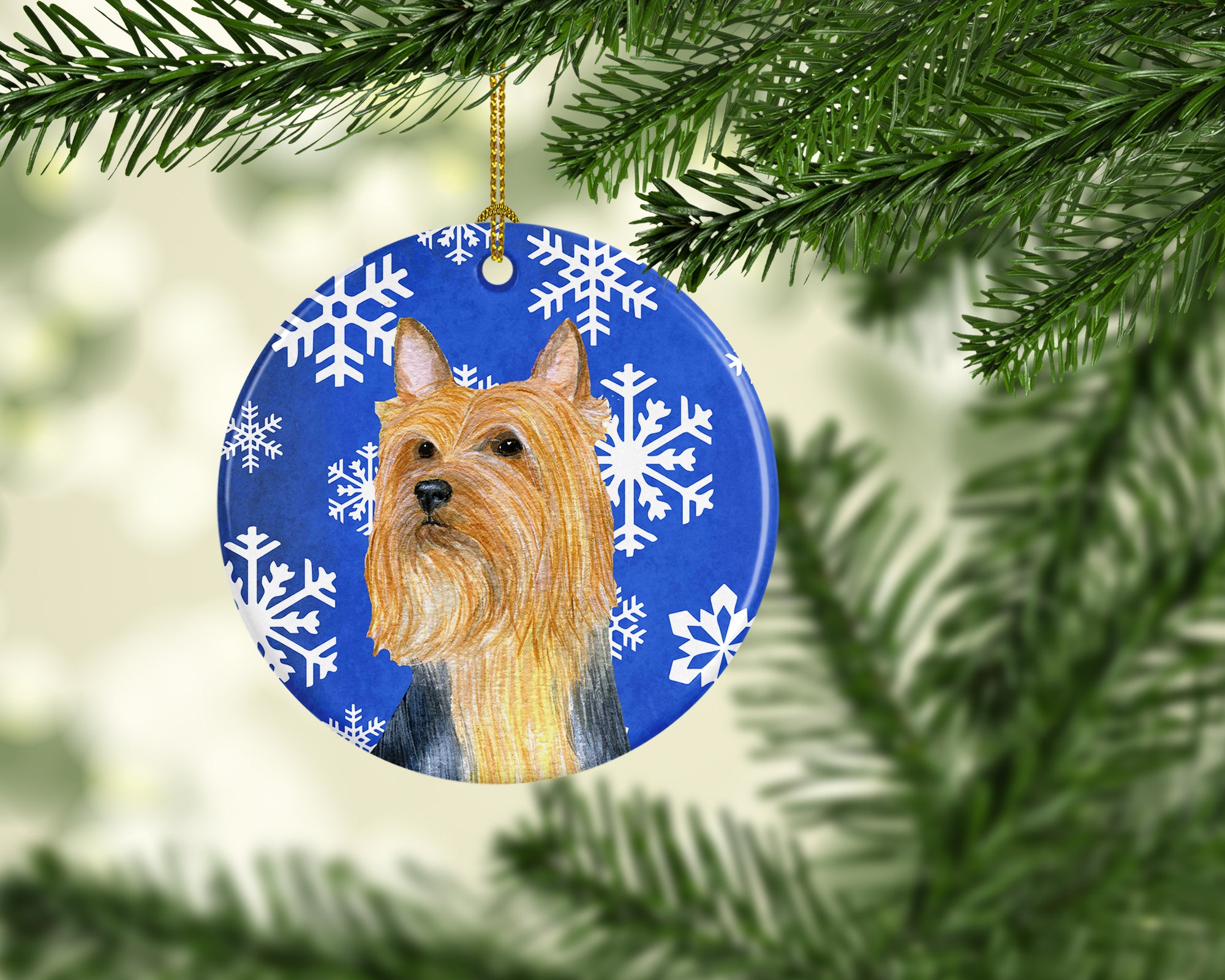 Silky Terrier Winter Snowflake Holiday Ceramic Ornament LH9271 - the-store.com