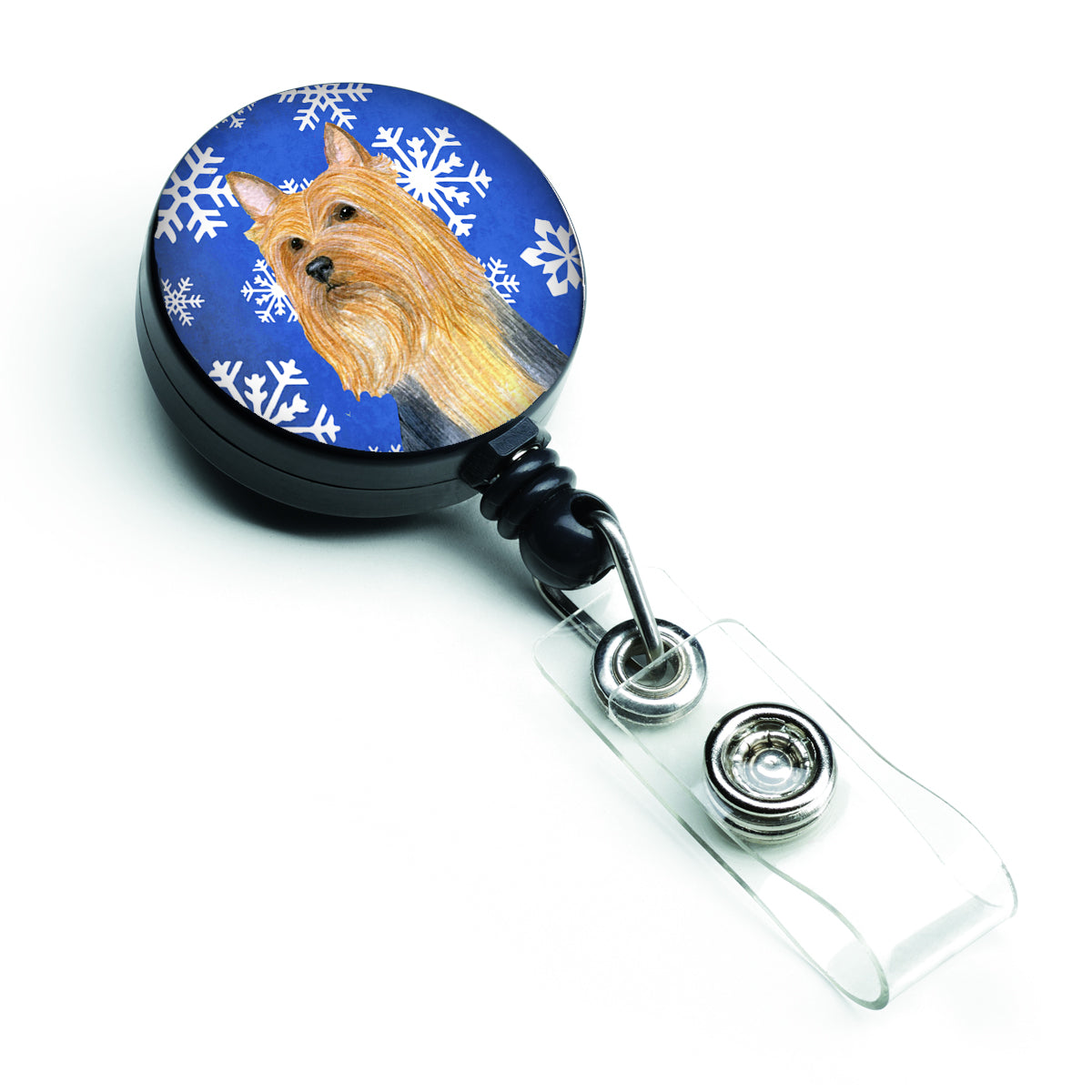 Silky Terrier Winter Snowflakes Holiday Retractable Badge Reel LH9271BR