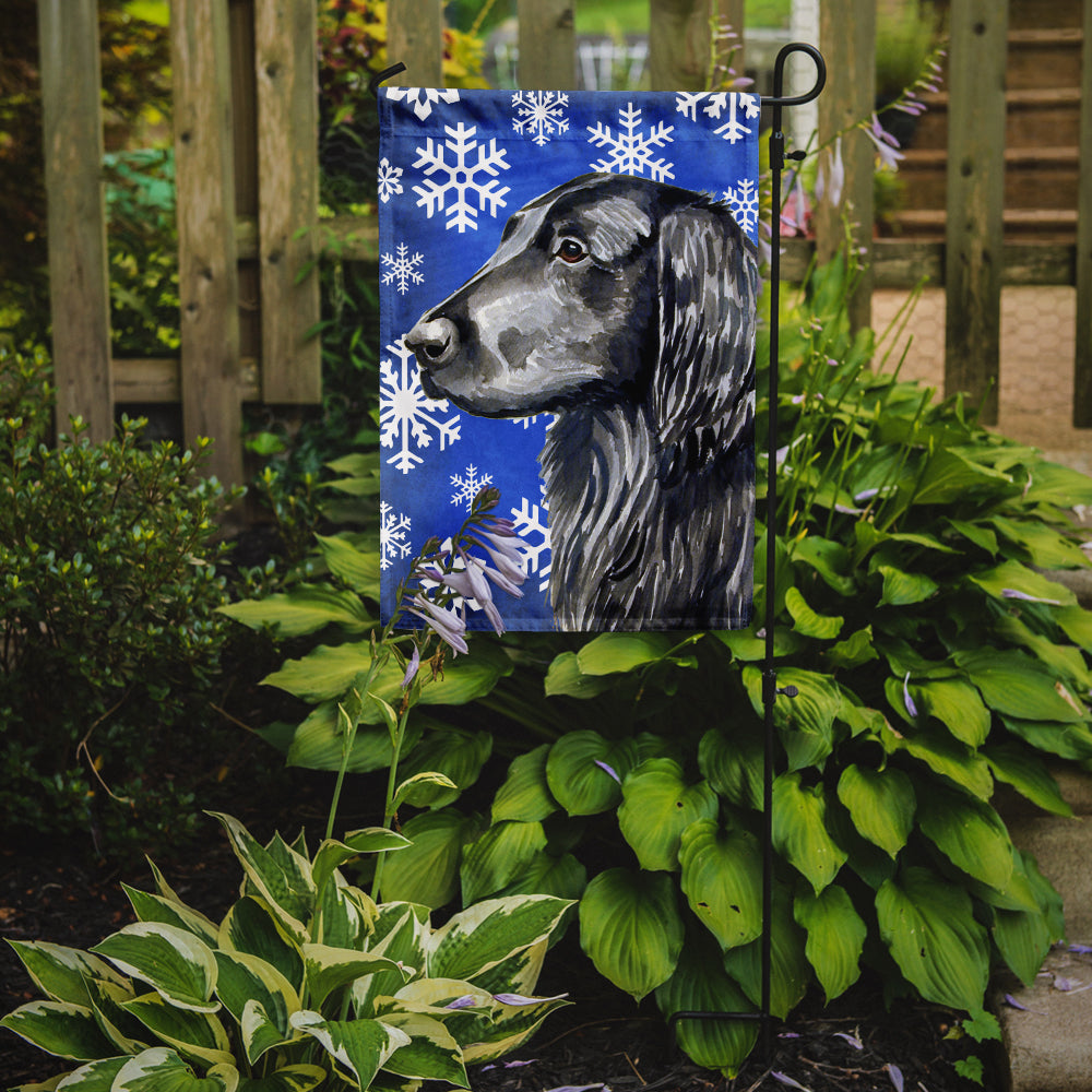 Flat Coated Retriever Winter Snowflakes Holiday Flag Garden Size.