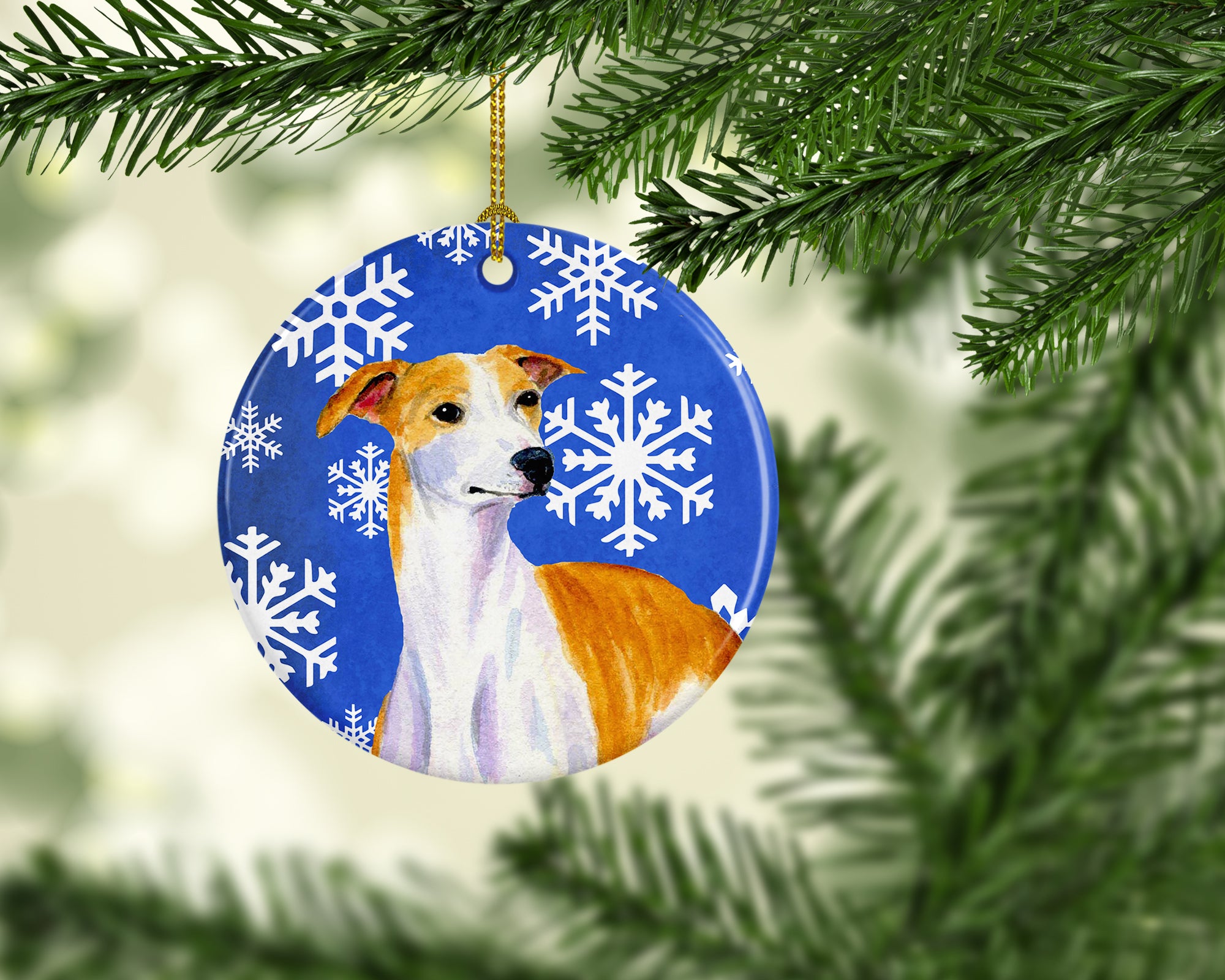Whippet Winter Snowflake Holiday Ceramic Ornament LH9283 - the-store.com