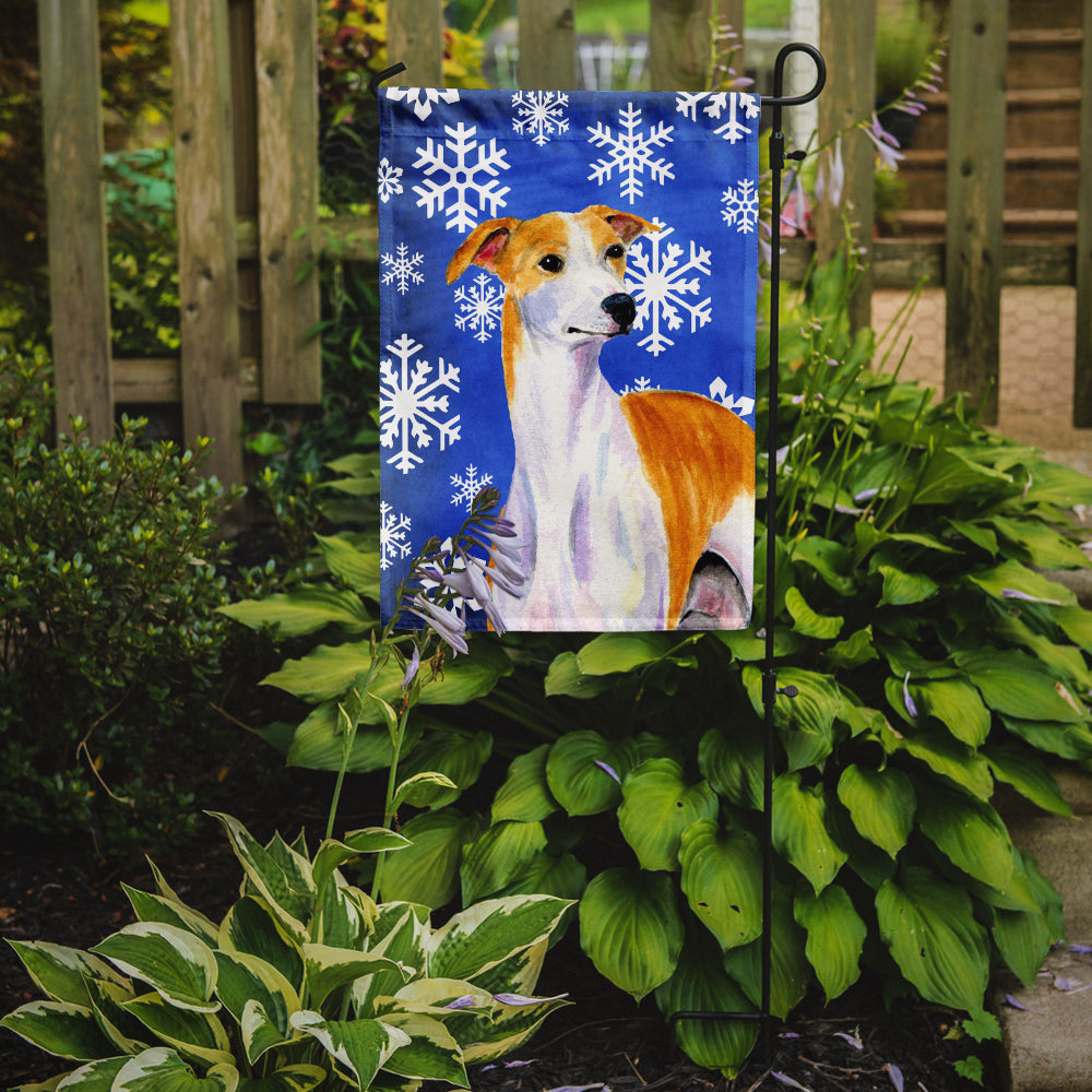 Whippet Winter Snowflakes Holiday Flag Garden Size.