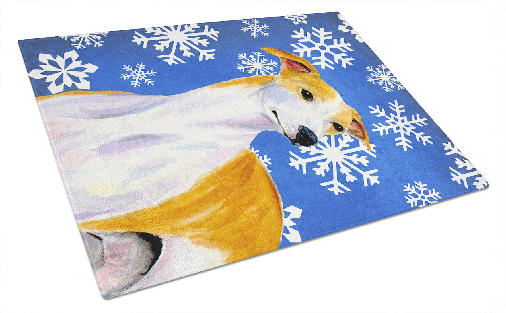 Whippet Winter Snowflakes Holiday Glass Cutting Board Large by Caroline's Treasures