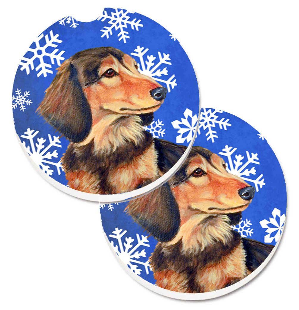 Dachshund Winter Snowflakes Holiday Set of 2 Cup Holder Car Coasters LH9301CARC by Caroline's Treasures