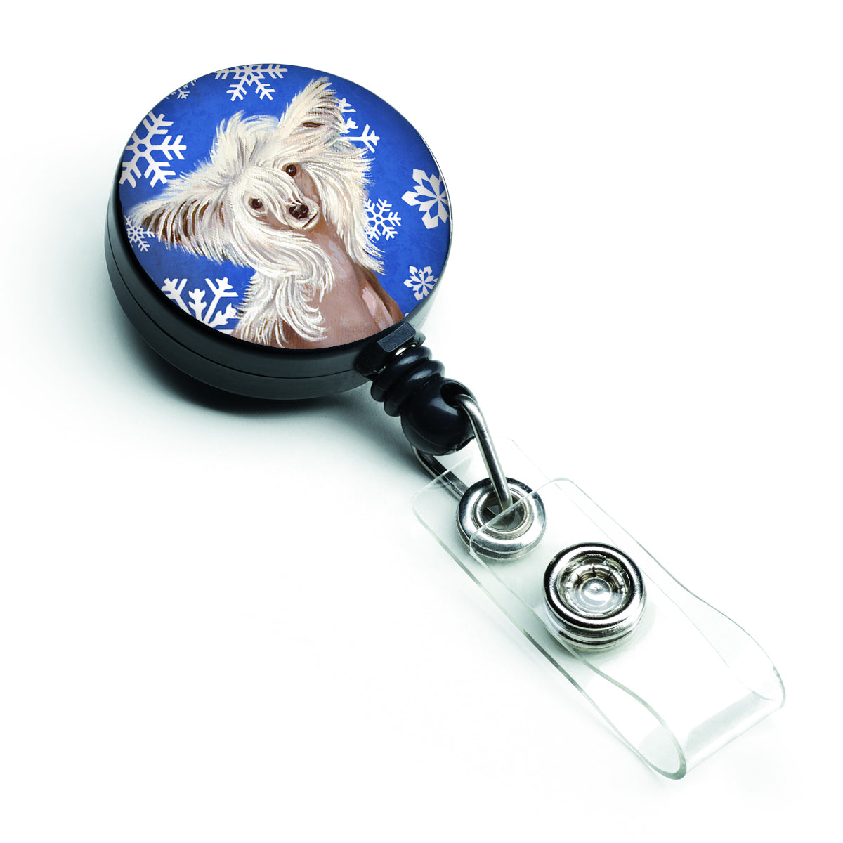 Chinese Crested Winter Snowflakes Holiday Retractable Badge Reel LH9302BR