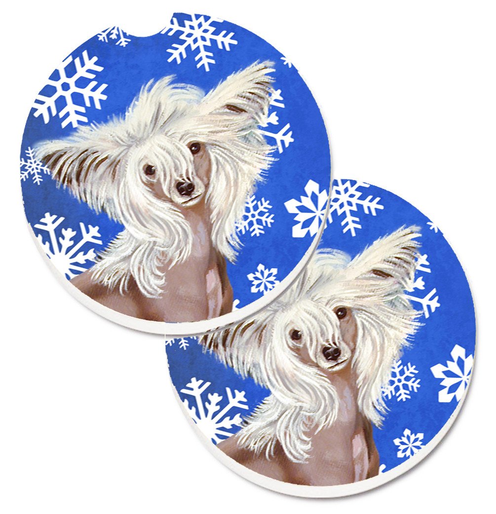 Chinese Crested Winter Snowflakes Holiday Set of 2 Cup Holder Car Coasters LH9302CARC by Caroline&#39;s Treasures