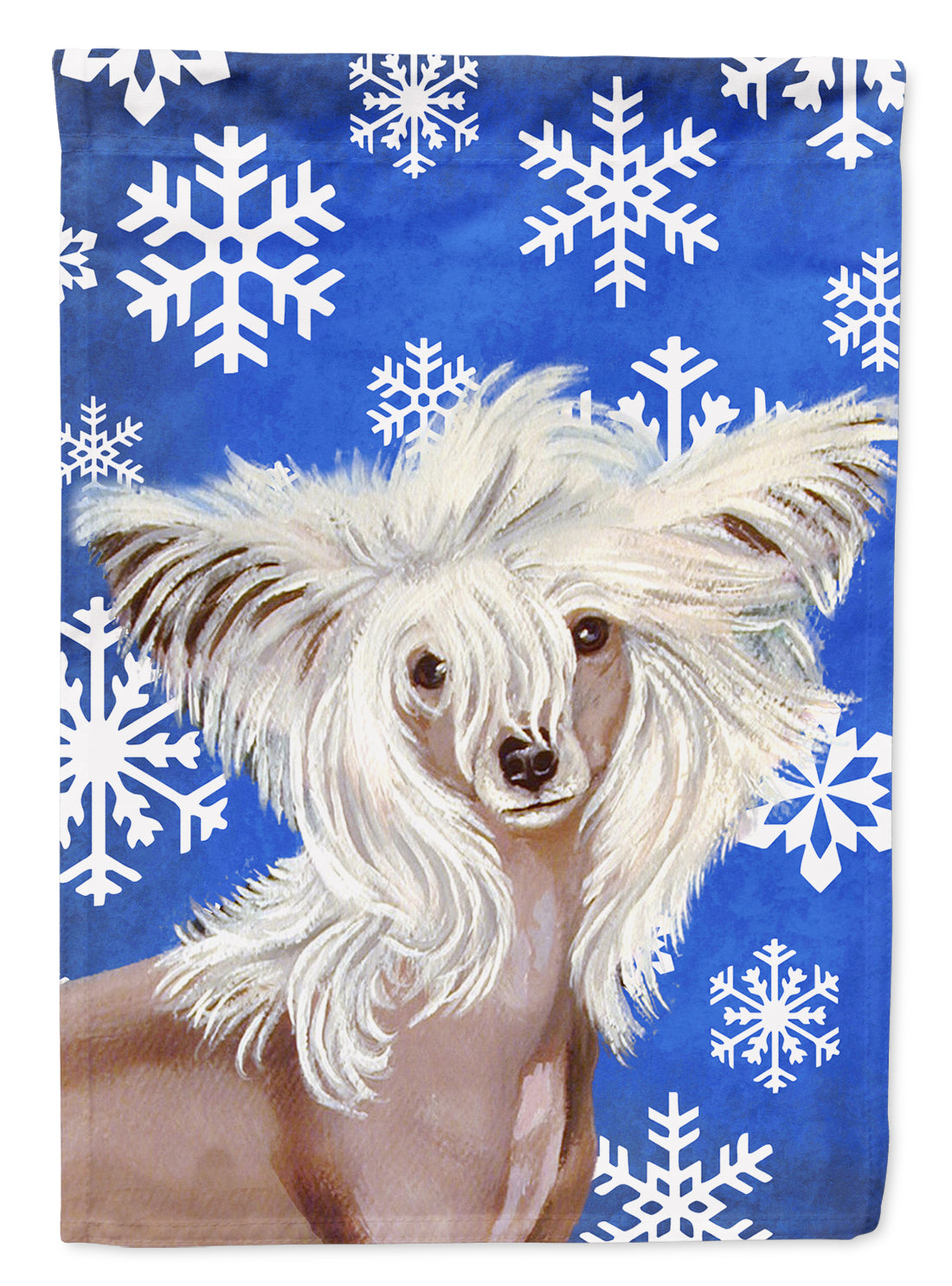 Chinese Crested Winter Snowflakes Holiday Flag Garden Size.