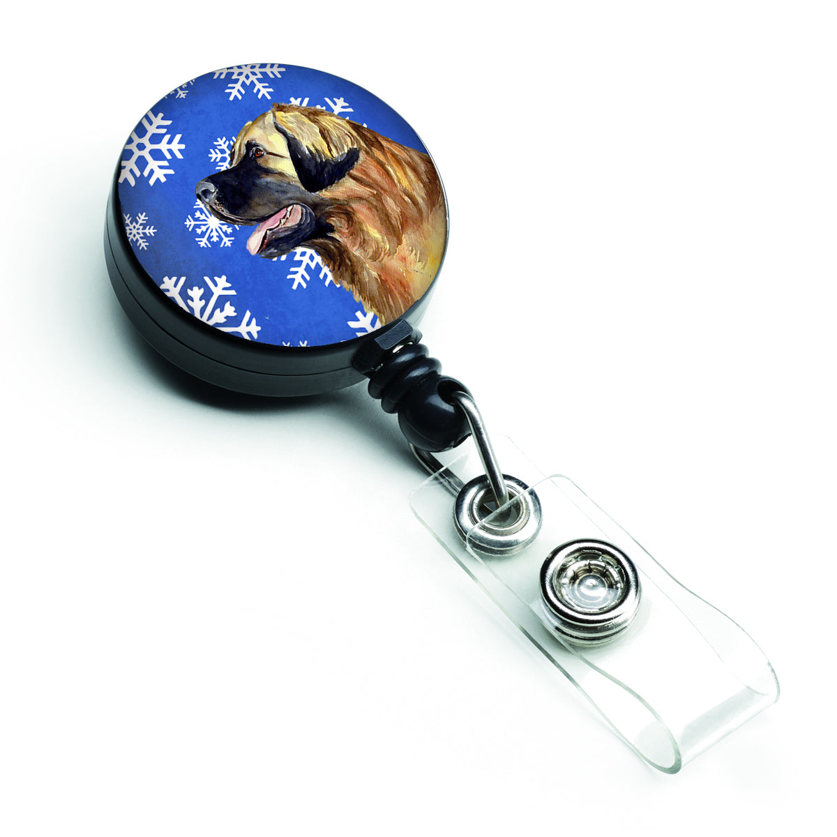 Leonberger Winter Snowflakes Holiday Retractable Badge Reel LH9303BR