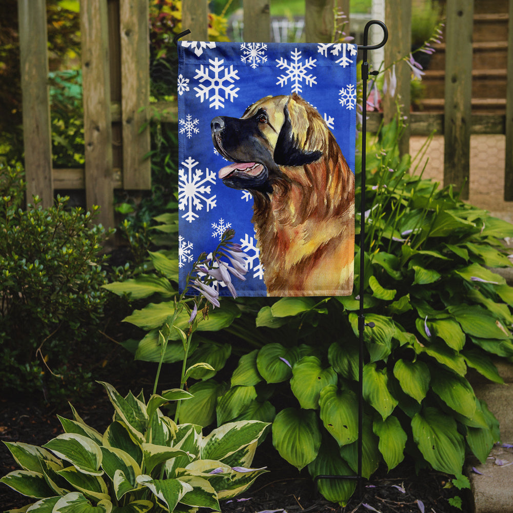 Leonberger Winter Snowflakes Holiday Flag Garden Size.