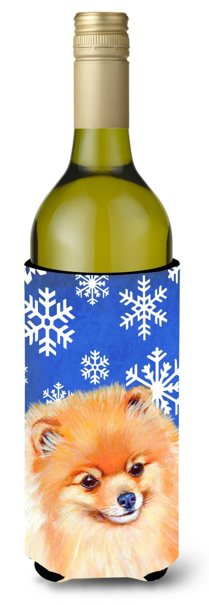 Pomeranian Winter Snowflakes Holiday Wine Bottle Beverage Insulator Beverage Insulator Hugger by Caroline's Treasures