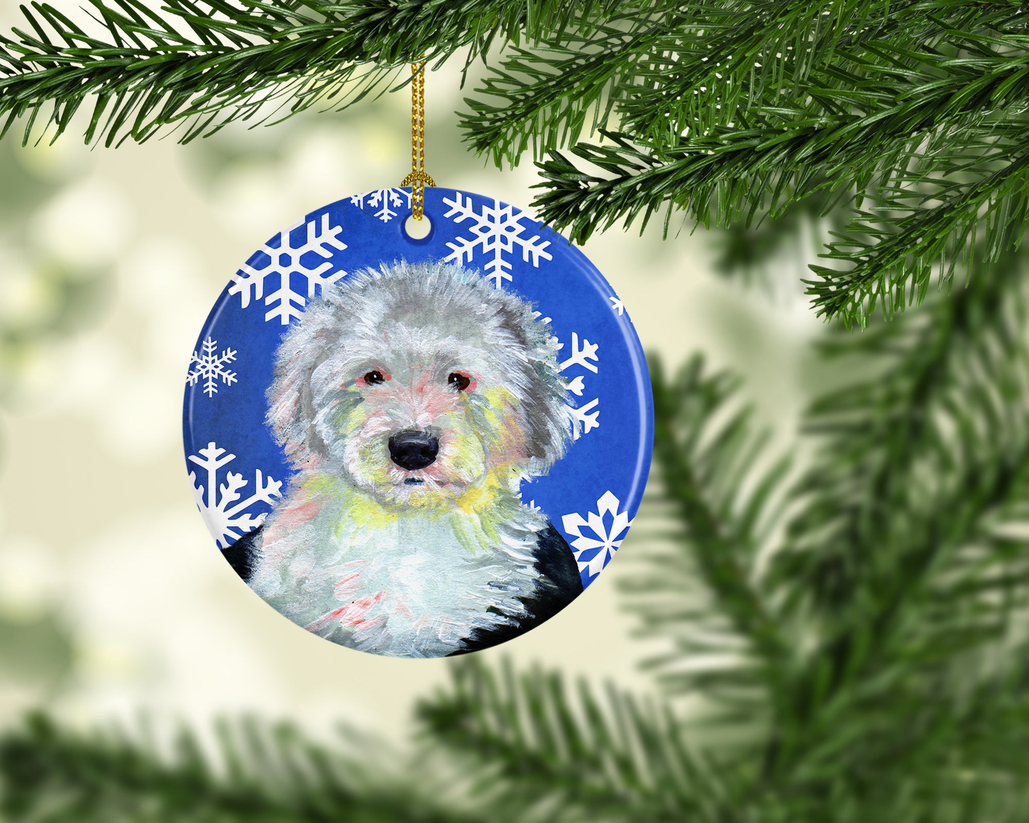 Old English Sheepdog Winter Snowflake Holiday Ceramic Ornament LH9306 - the-store.com