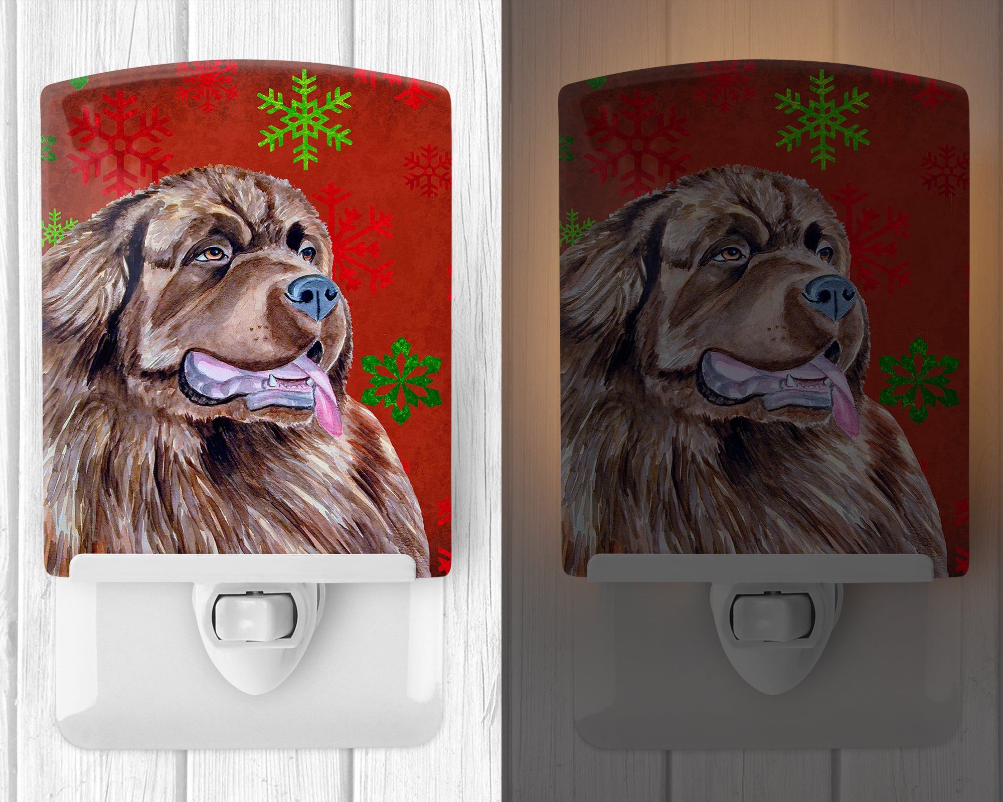 Newfoundland Red and Green Snowflakes Holiday Christmas Ceramic Night Light LH9309CNL - the-store.com
